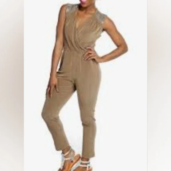 Affinity For Knits Black Sleeveless Studded Pleated Jumpsuit 2X *U - Picture 1 of 6